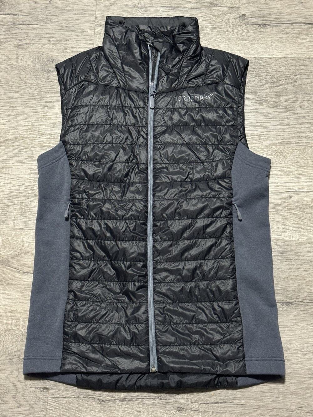 Norrona Women’s Falkentind Vest Primaloft Sz S Puffer Hybrid Black Gray EUC